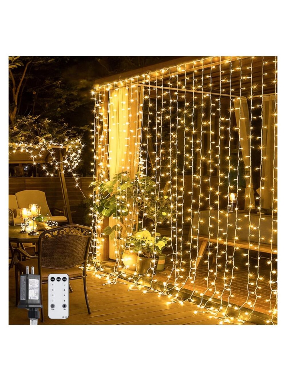300 LED Curtain Lights Remote Control Plug in Fairy Curtain Lights Outdoor